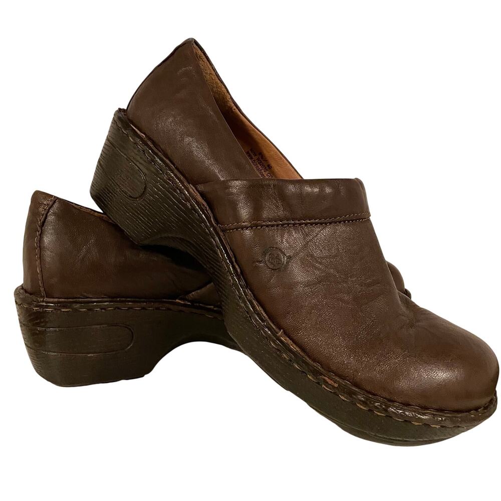 Born Brown Leather Clogs Womens M/W 40/8.5 - Picture 2 of 9